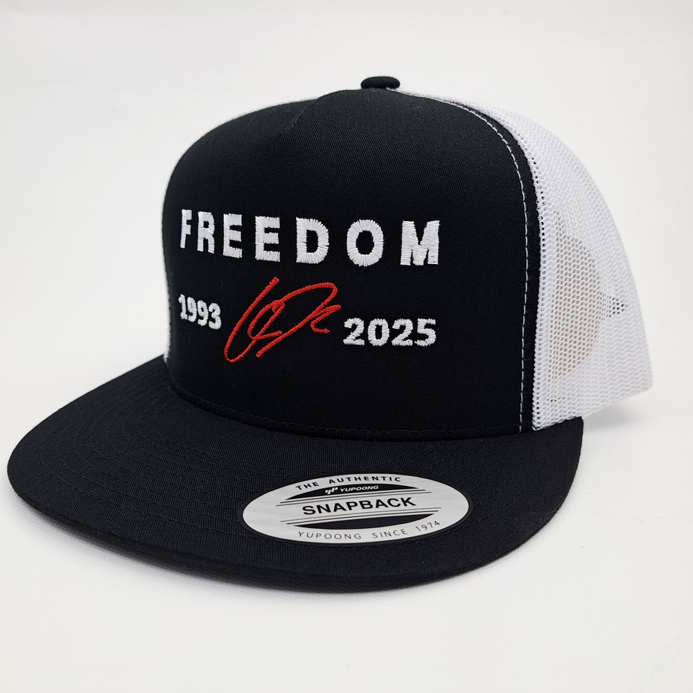 Freedom Charlie Kirk Black and White Snapback Hat - Picture 4 of 4